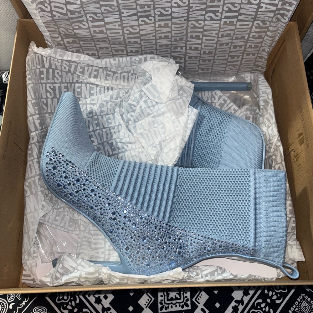 Steve Madden Light Blue Embellished Maxwell Heeled Boots